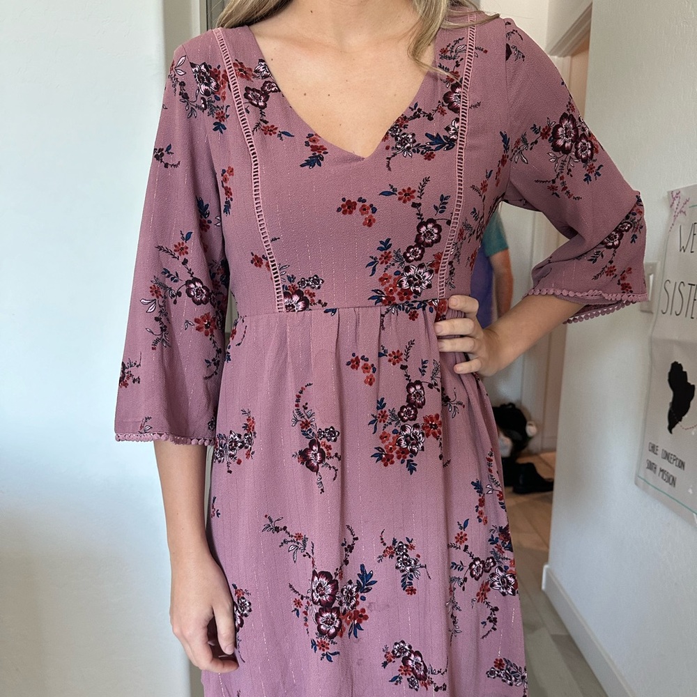 Lily Rose Plum Floral Long Sleeve Dress